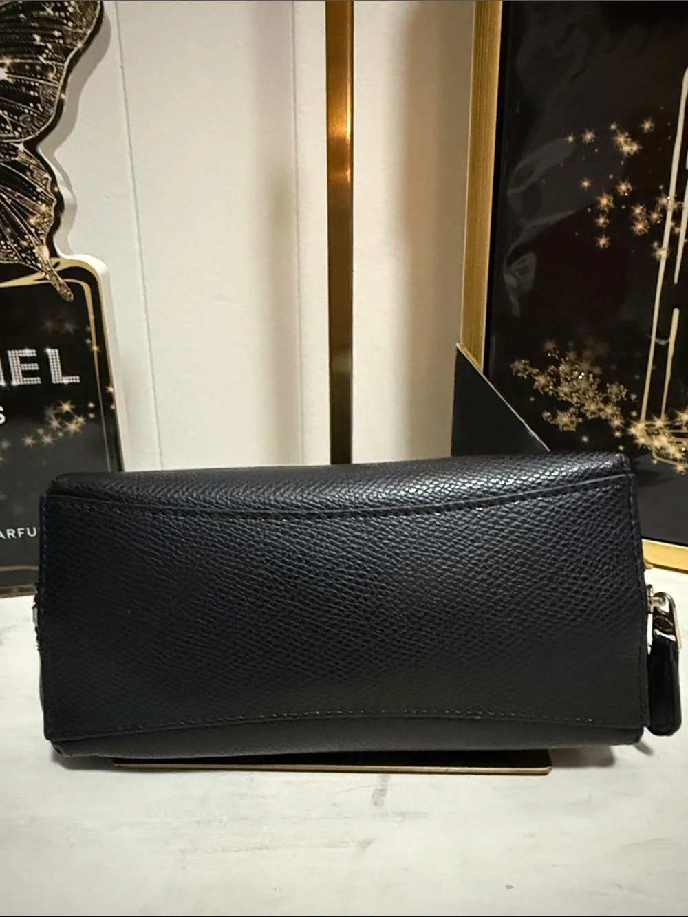 Coach Black Pebbled Leather Toiletry Case with Gold Logo